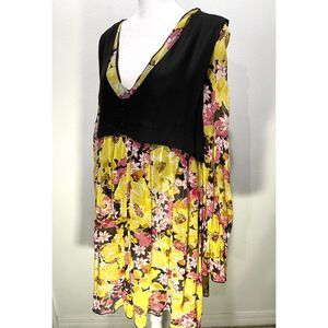 free People dress vest cottage core flare floral tunic bohemian festive womens M